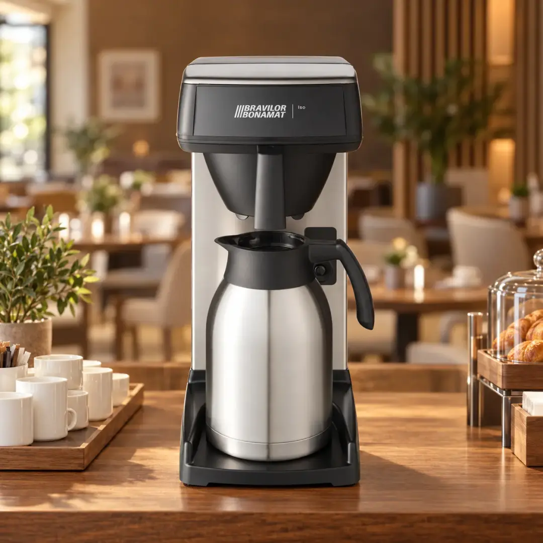 Iso coffee machine in a generated hotel breakfast setting
