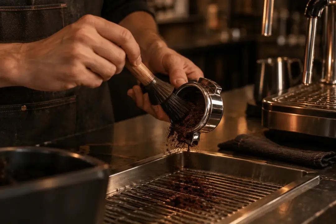 Illustration of cleaning a coffee machine portafilter