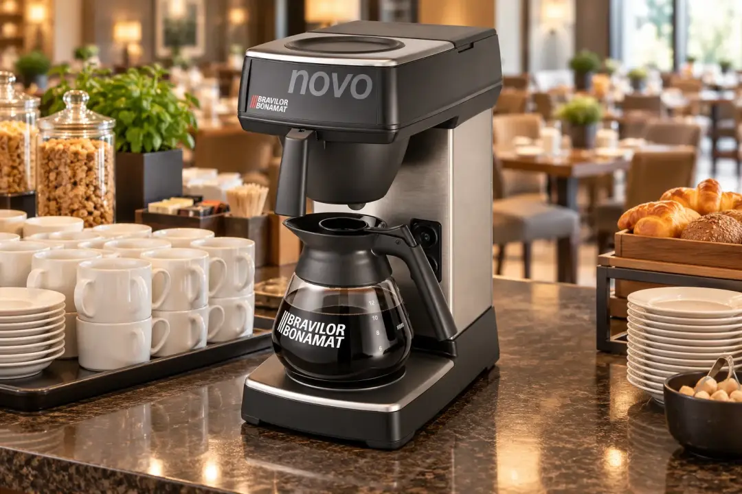 Illustrative filter coffee machine with a glass decanter